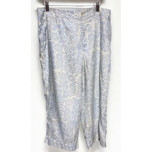 Sigrid Olsen Womens 100% Linen Wide Leg Crop Pants White Blue Boho Pull On Sz 14